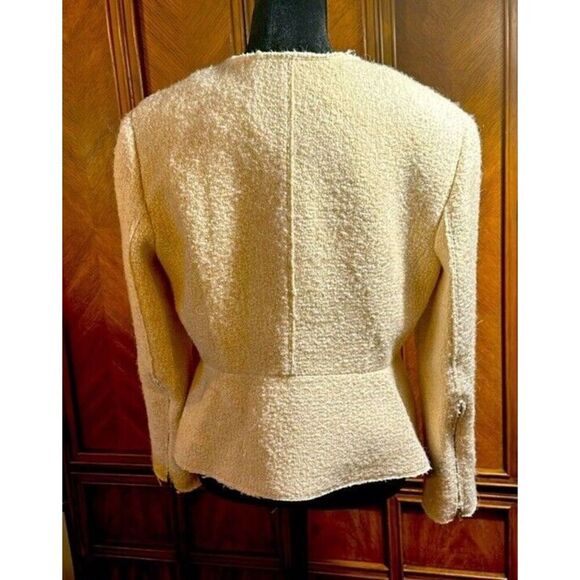 THEORY BLAZER WOMENS SIZE 14 CREAM WOOL BLEND ZIP UP FULLY LINED DESIGNER JACKET - Picture 5 of 7